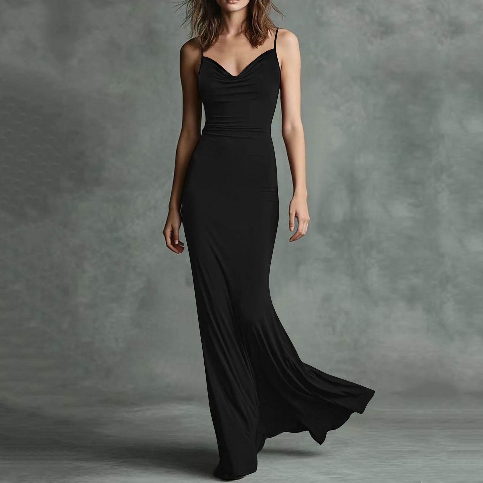 

Women s Fashionable, Flattering, And Elegant Backless Spaghetti-Strap Dress M чёрный