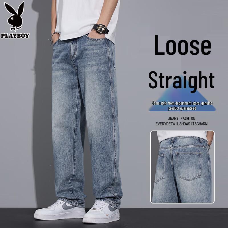 Playboy Men s Vintage Washed Loose Straight Jeans 31