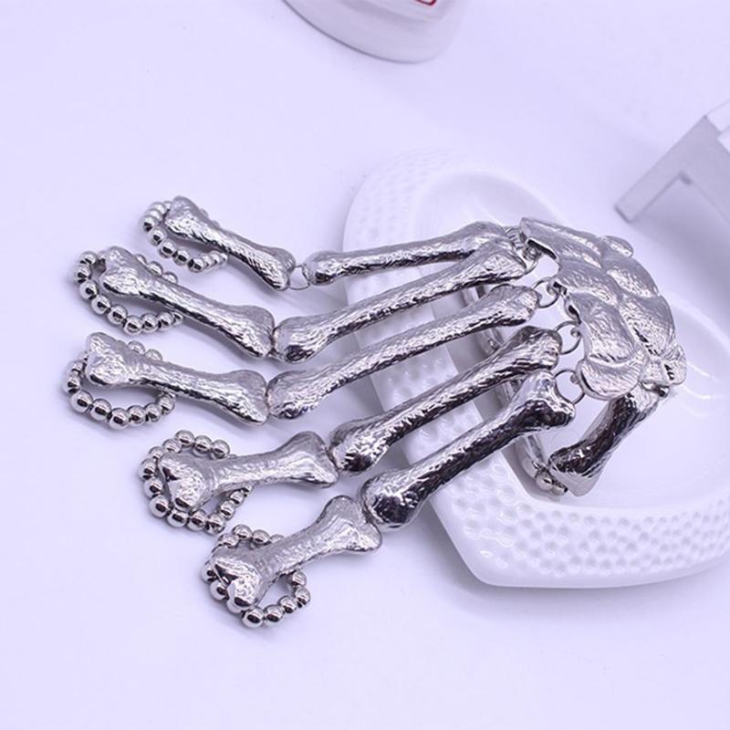 Punk Gothic Skull Bracelet Hand Bone Bangles Flexible Metal Bracelets for Women Men Nightclub Party Hip Hop Jewelry