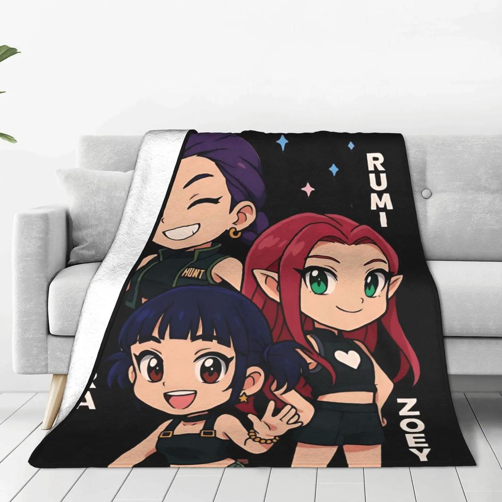 Kpop Dämonenjäger Pop Art Weiche Plüsch Überwurfdecke für Jungen Mädchen Gemusterte Tagesdecke Flanell Bettdecke Heimdekor