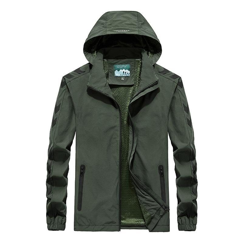 Spring and Autumn Men's Outdoor Quick-Drying Elastic Jacket Hooded Loose Large Size Windproof Jacket Casual Jacket