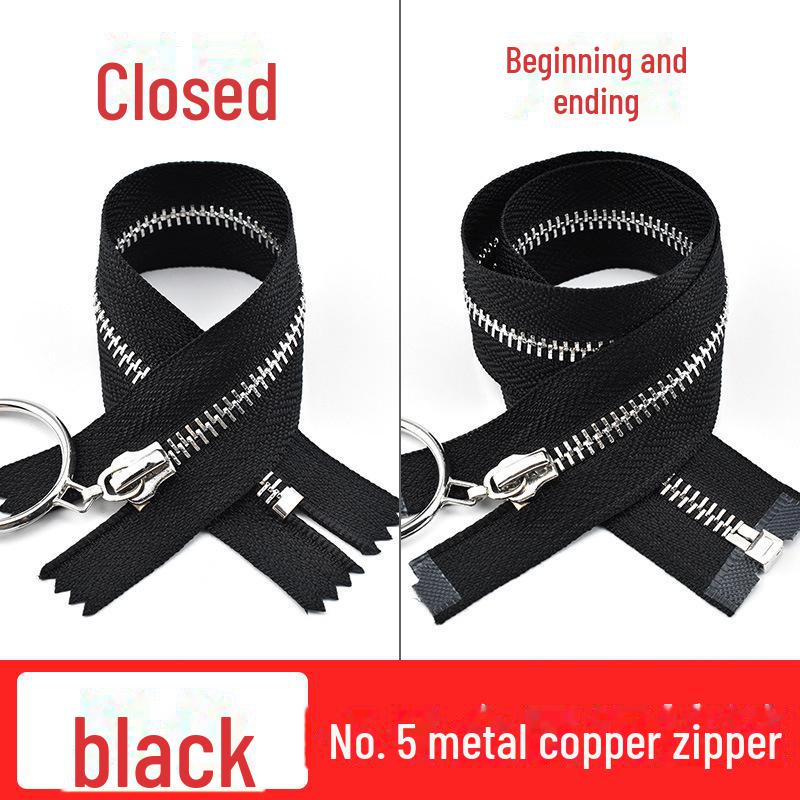 

нет. 5 медных молний с серебряными зубцами и большим кольцом-пулером для кожаных брюк, юбок и багажа, 20-40 см 40cm open end чёрный