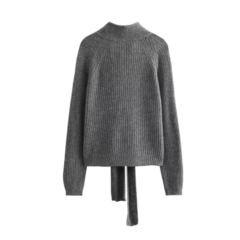 Knitwear With Cutout Fashion Women's Sweaters Knitted Pullovers Autumn Tie Up Long Sleeve Cashmere Sweater Chic Jumpers