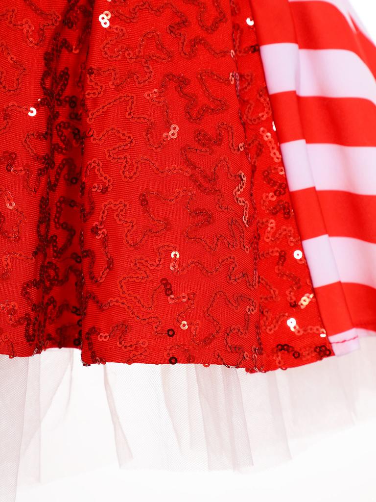 Girls Christmas Costume Striped Sequin Dress Adjustable Straps Skirt Jumpsuit Party Dress Up Outfit