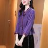 Bow V-neck Velvet Shirt Top 2025 Autumn and Winter Women's Skirt Waist Shirt