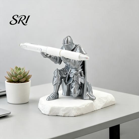 Multi-use Pen Holder Medieval Knight Kneeling in Armor Pencil Desktop Decoration Fun Gift for Students Office Workers