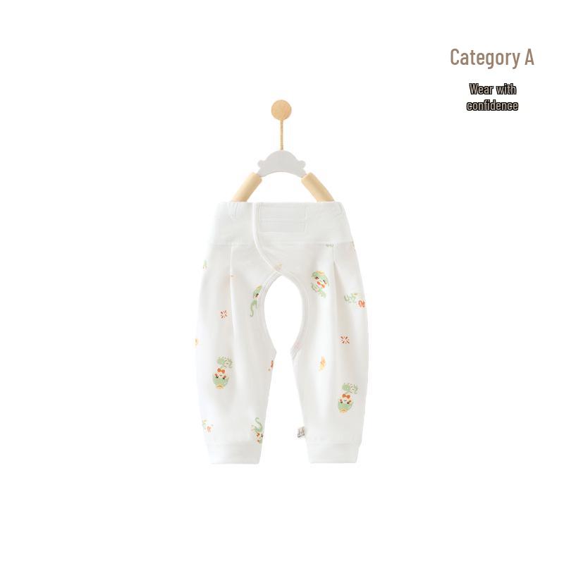 Spring & Autumn Newborn Baby Pure Cotton Open Crotch Pants with Belly Protection for Boys & Girls