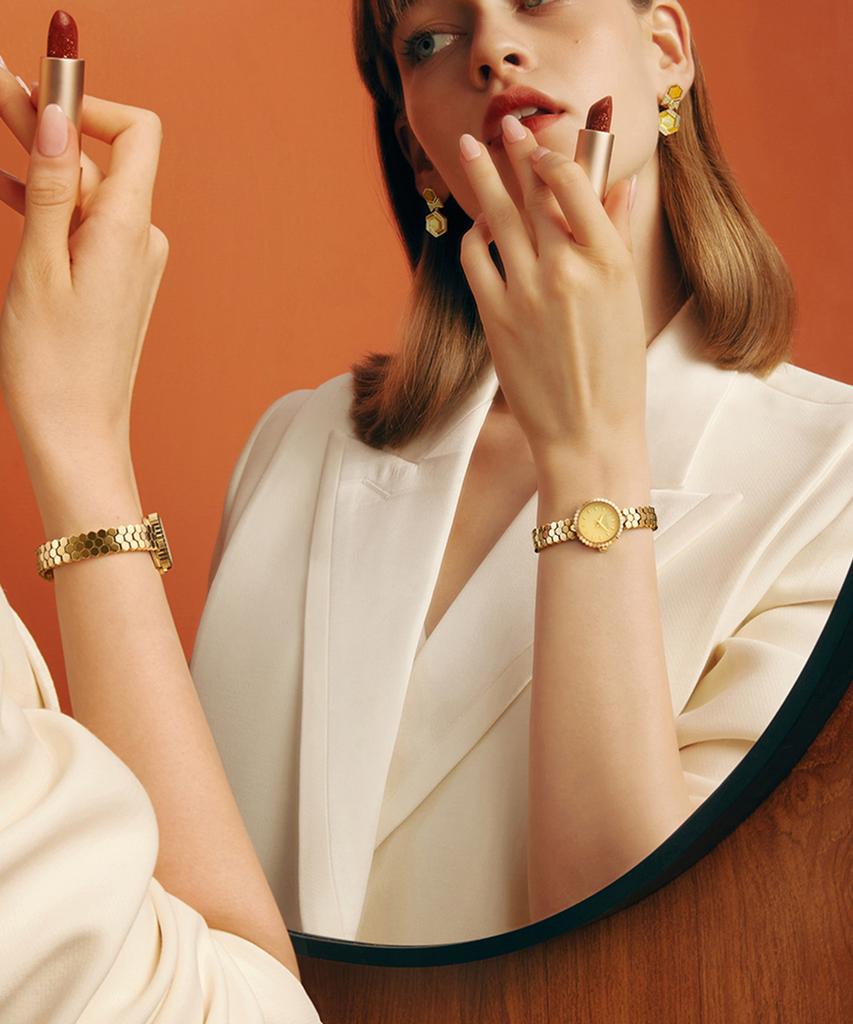 Lollalojeu Honeycomb Yellow Onyx Gold Women'S Wristwatch