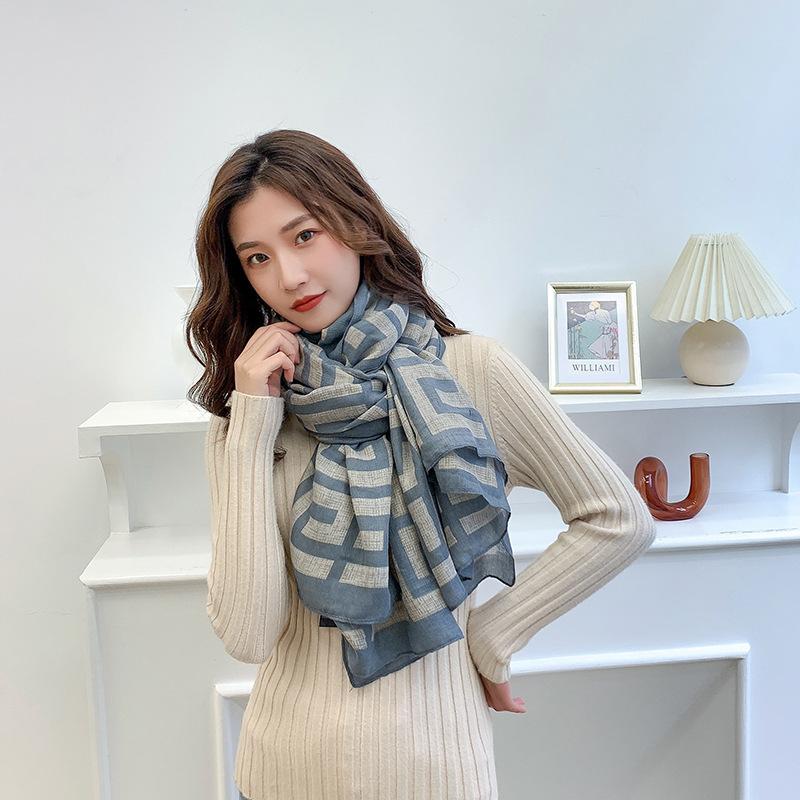 Cotton and Linen Scarf for Women In Autumn and Winter New Versatile Warm and Fashionable Letter Scarf Decorative Shawl