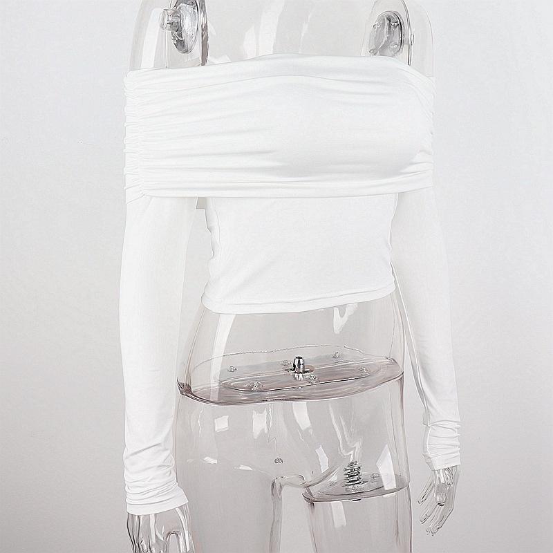 European and American Spring Sexy Hot Girl One Shoulder Slim Fit Versatile Long Sleeved T-shirt Top