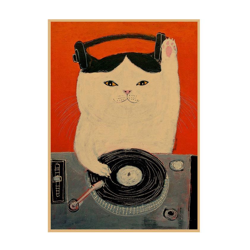 

Retro Cute Cat Kraft Paper Poster for Cafe and Restaurant Décor 29.7X42cm (A3 size)