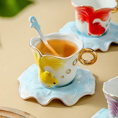 Creative Goldfish Ceramic Coffee Mug Exquisite Afternoon Camellia Tea Cup Three-Dimensional Goldfish Decorative Water Mug Gifts