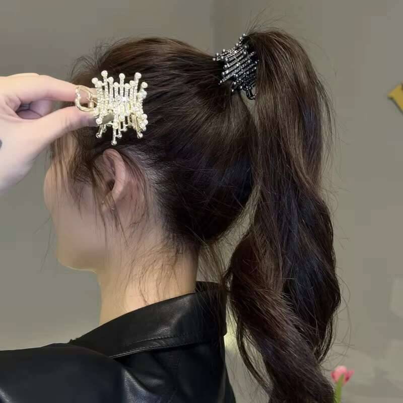New Rhinestone Pearl Crab Hair Clip Women Fixed Ponytail Hairpin Holder Barrettes Y2k Girls Hair Accessories Claw Clip