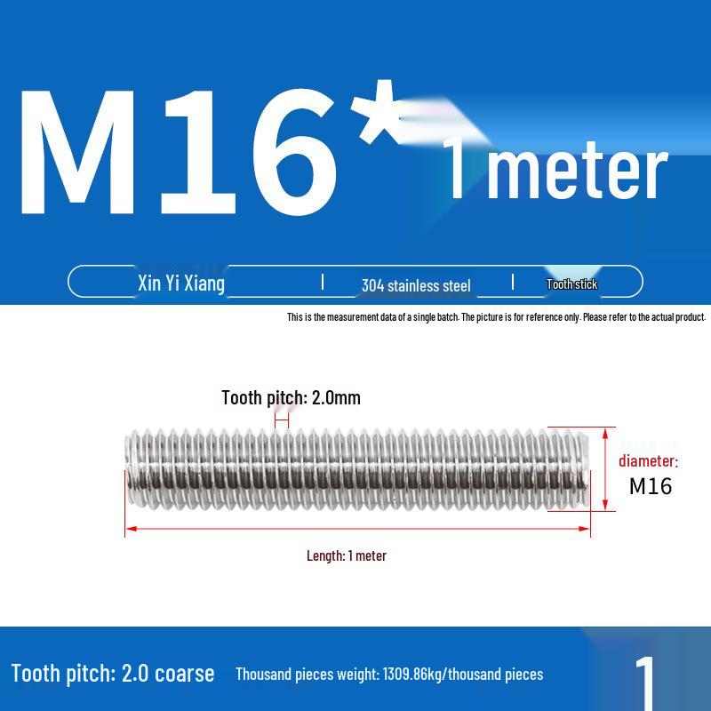 304 Stainless Steel Full Threaded Rod, 1 Meter, available in sizes M3, M6, M8, M10, M12.