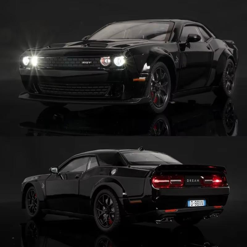 1:24 Dodge Challenger SRT Hellcat Alloy Muscle Car Model Die-cast Metal Sports Car Ornaments Vehicle Model Sound and Light Children's Toy Boy Gift