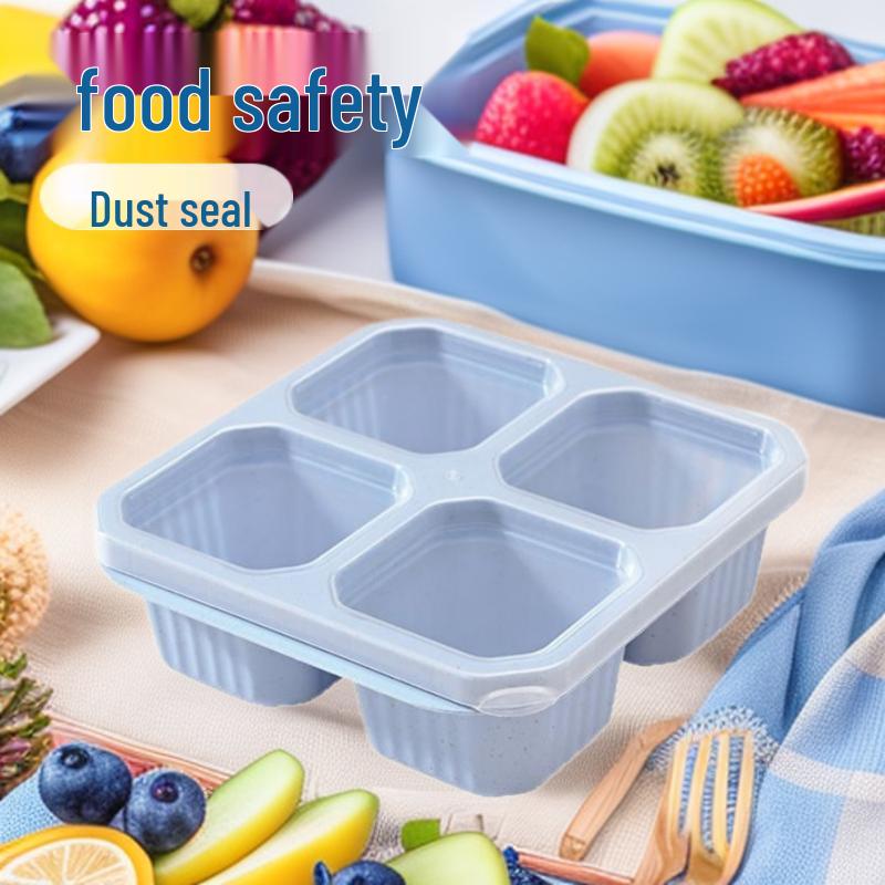 Children's Wheat Straw Lunch Box - Square Compartmentalized Fresh-Keeping Container for Snacks, Fruit, and Dessert