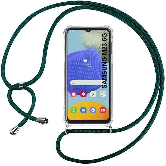 Coque silicone pour samsung galaxy m23 5g antichoc anti-rayures transparent avec cordon vert nuit