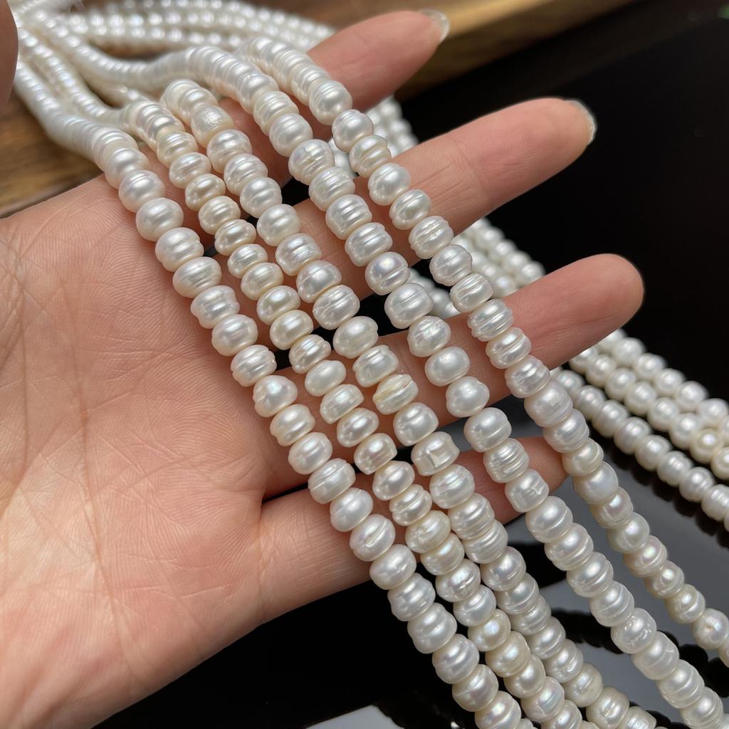 1String, White Artificial Pearls, Fashion Four Sides Light Beads, 7-8mm, for DIY Craft Jewelry Making, Bulk Gifts for Women, Unique Supplies 36cm