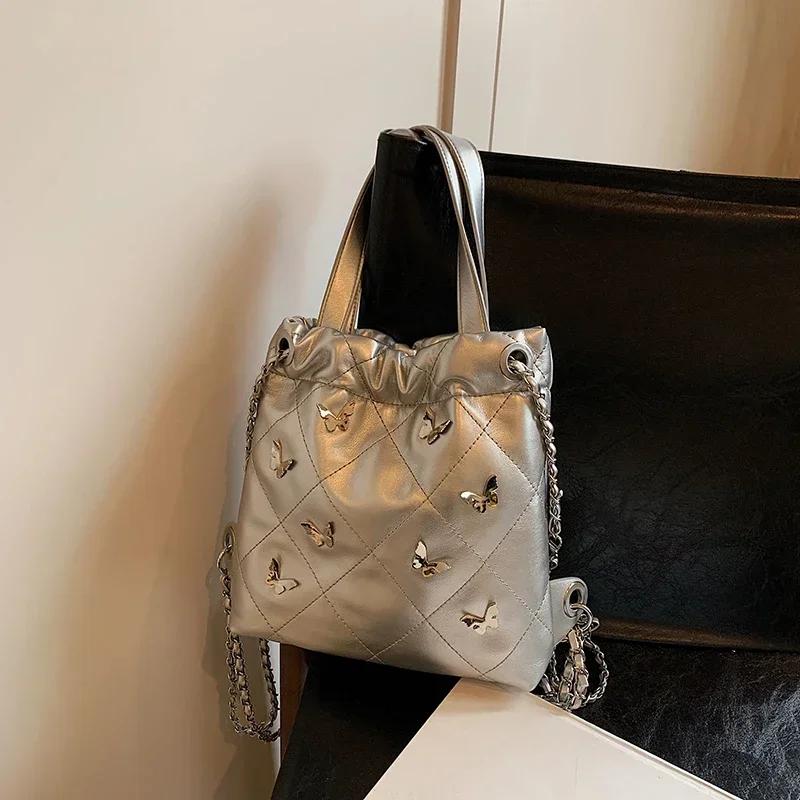 

Рюкзак с цепочкой для ведра с водой для женщин, нишевая дизайнерская сумка, роскошная сумка-бабочка, новая мода