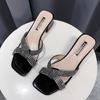 Designer Women Chunky Slippers Crystal Fad Low Heels Shoes Ladies Sandals  Spring Summer New Casual Flip -Flops Women Slides
