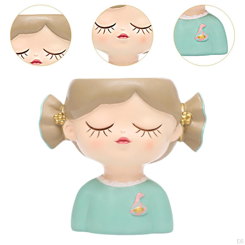 Decorative Flower Pot Featuring Resin Girl Figurine, Suitable for Office