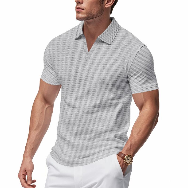 Men's Summer Polo Shirt with Collar, Waffle Weave, Loose-Fit Casual Sports Short-Sleeved T-Shirt