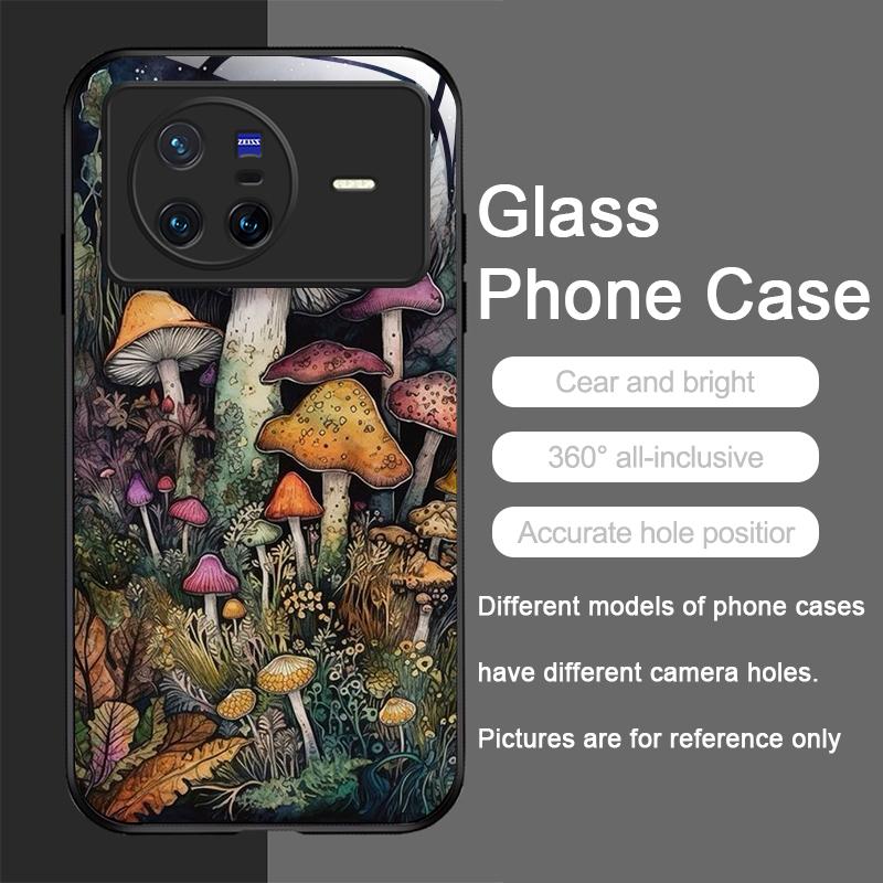 Creative Personality Mushroom Pattern Tempered Glass Phone Case for OPPO Reno 13 F 12 11 10 Pro Plus Find X8 X3 Lite A58 Covers