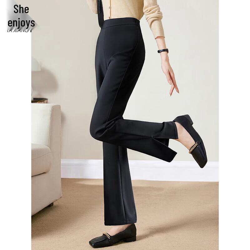 SheEnjoy Women's Black Flare Slit Hem Casual Long Pants T53X019