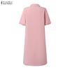 ZANZEA Women Casual Turn Down Collar Summer Short Sleeve Dress
