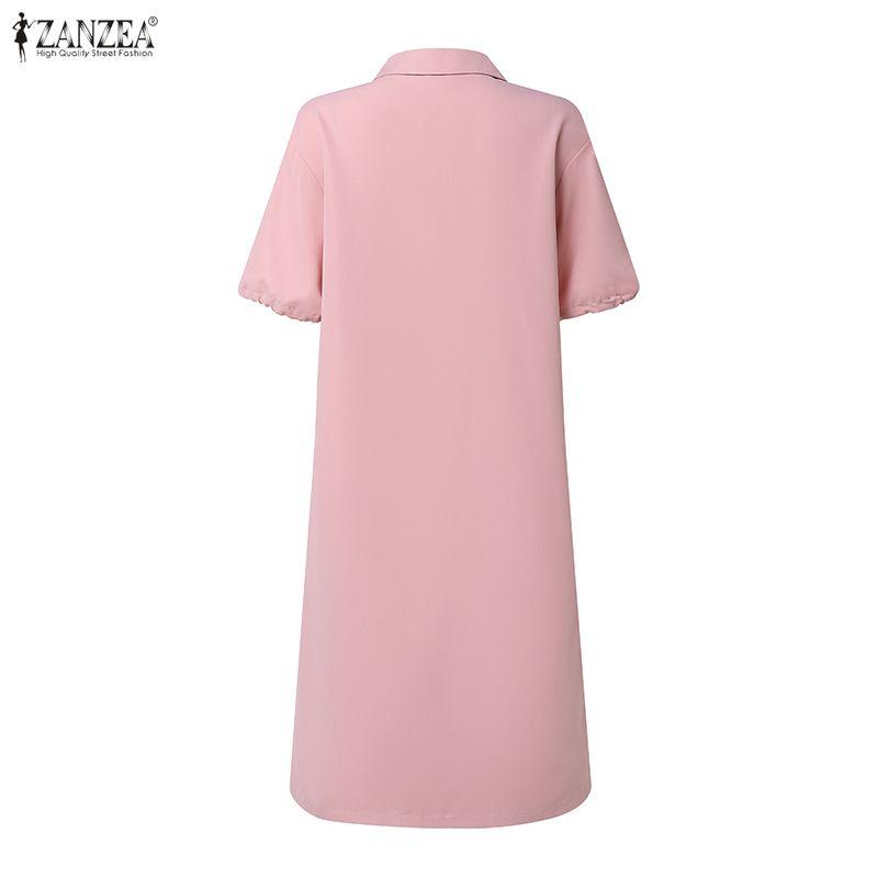 ZANZEA Women Casual Turn Down Collar Summer Short Sleeve Dress