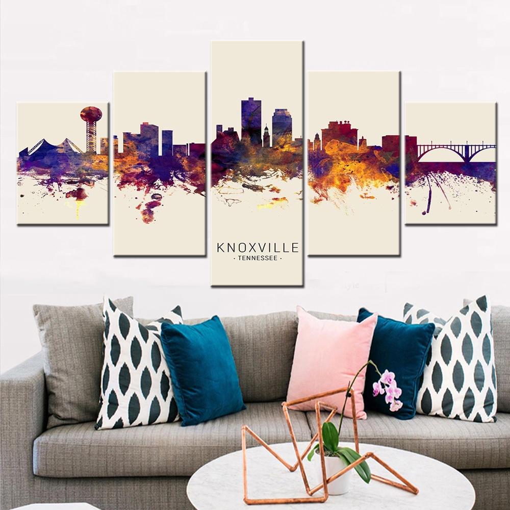

5 Pieces Canvas Wall Arts Landscape Beige Knoxville Skyline Poster Painting Abstract Nature Home Decor Picture Living Room Mural 20x35 20x45 20x55cm