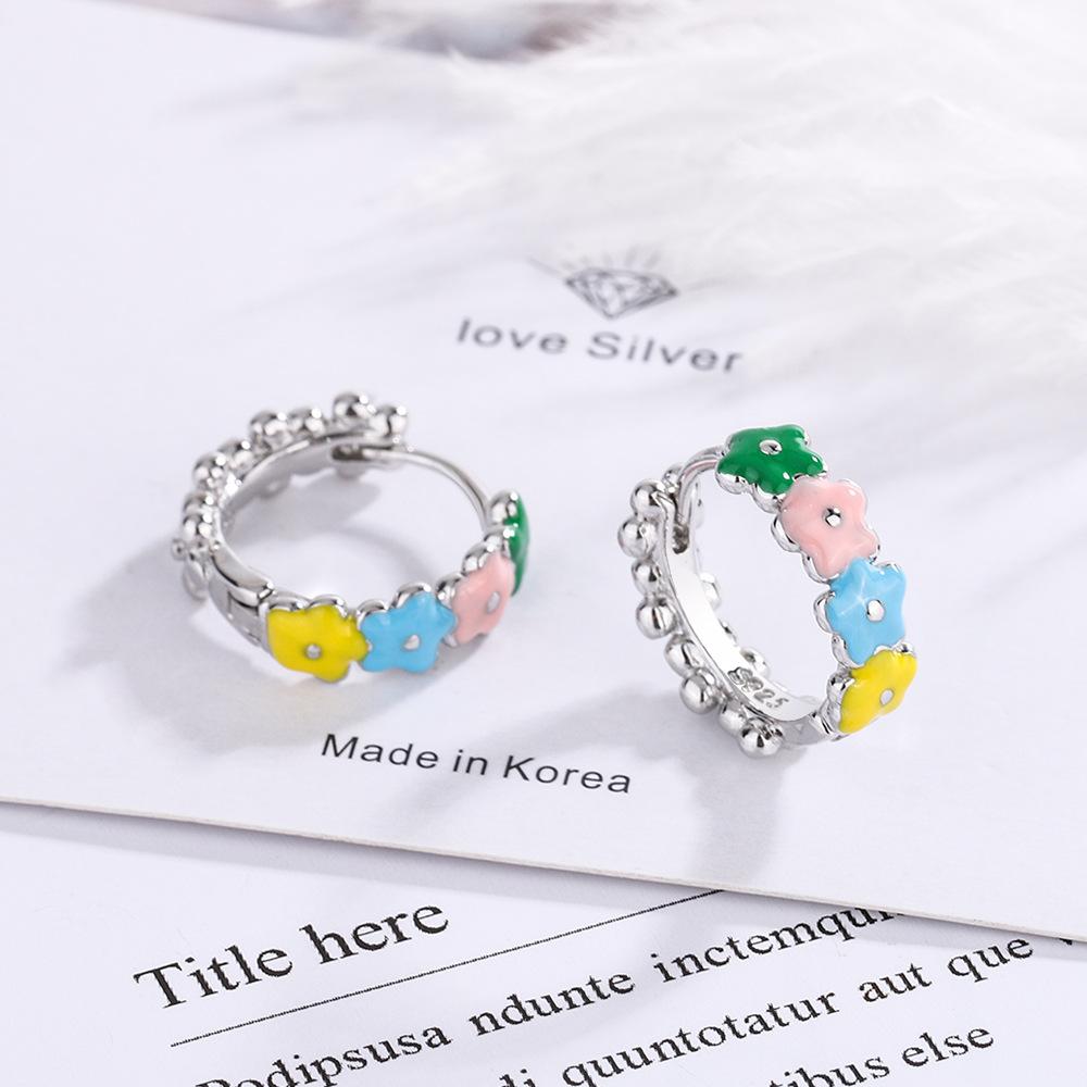 Sweet Plum Blossom Glue 925 Sterling Silver Women's Hoop Earrings Jewelry for Party Birthday Gift