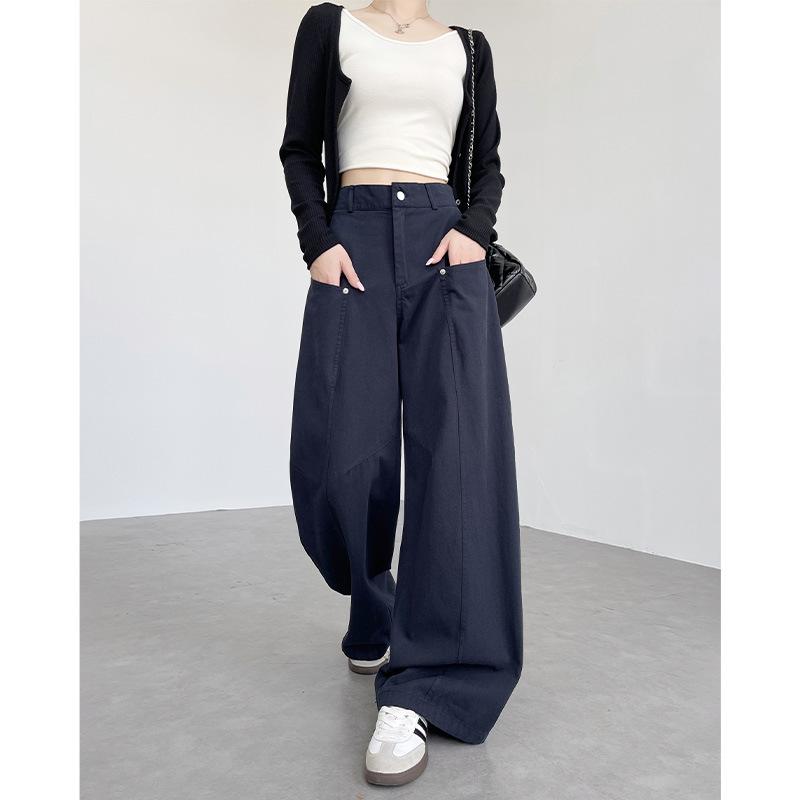 Wide leg pants women's autumn new straight pants high waist drape retro loose scimitar jeans