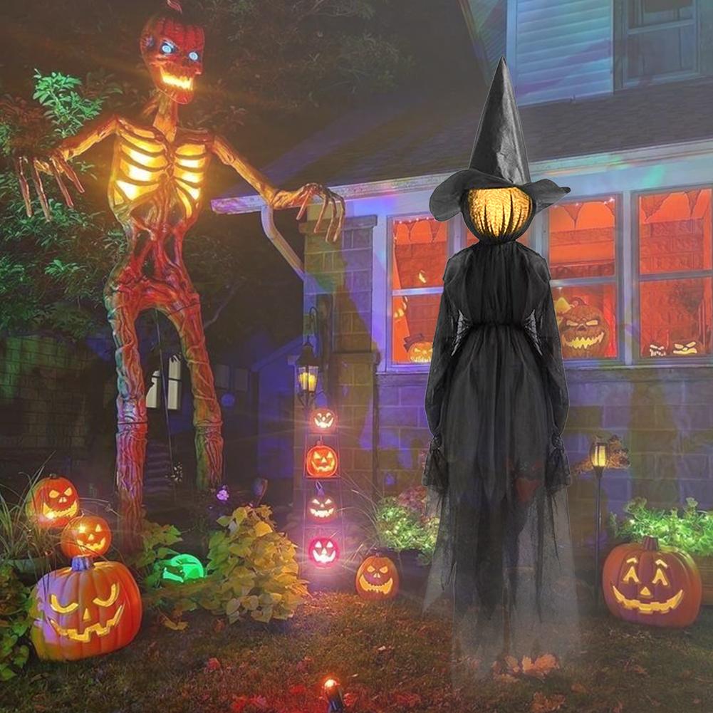 Halloween LED Scream Witch Decor with Voice Control Light Up Screaming Witch Decor Scary Witch Stake Decor for Garden Party