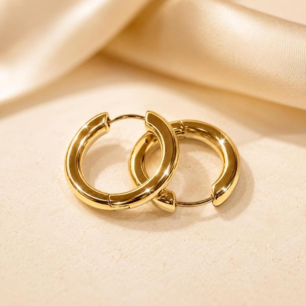 Gold-Plated Stainless Steel Round Wire Hoop Earrings: Fashionable, Light Luxury, Minimalist, High-End Feel Jewelry