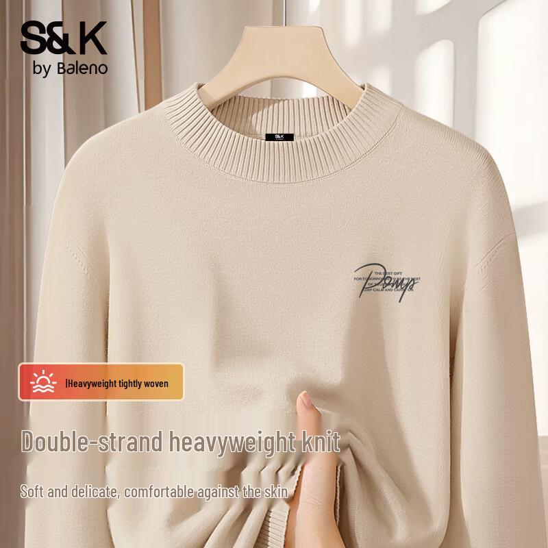 

Baleno S&K Series Men s Fleece-Lined Half-High Neck Letter Print Knit Sweater 2XL