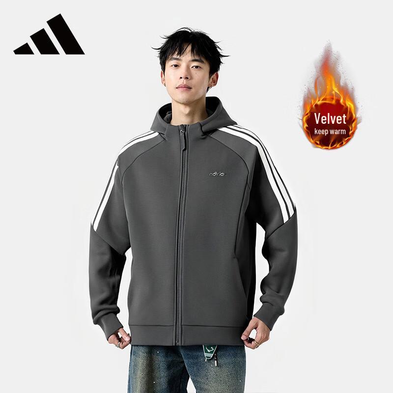 Adidas Men s Trendy Fleece-Lined Hooded Jacket 2XL