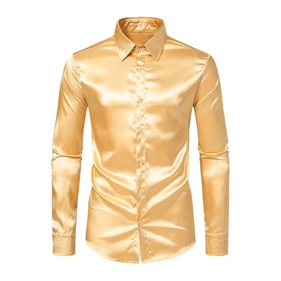 

Мужская рубашка Формальный деловой стиль Гладкий шелковистый атлас с отложным воротником с длинным рукавом Однобортный кардиган на пуговицах Клубная вечеринка Рубашка средней длины S жёлтый