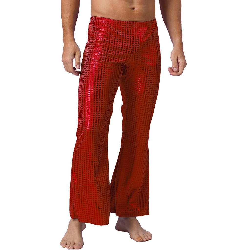 Herren Nachtclub BühnenkostümeMetallic Hose Herren Pailletten 80er Party Disco Glitzer Lange Tanzhose