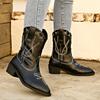 European and American Large Size Western Boots Cowboy Boots Women's Pointed Head Thick Heel Embroidered Short Boots Sleeve Fashion Boots Spring and