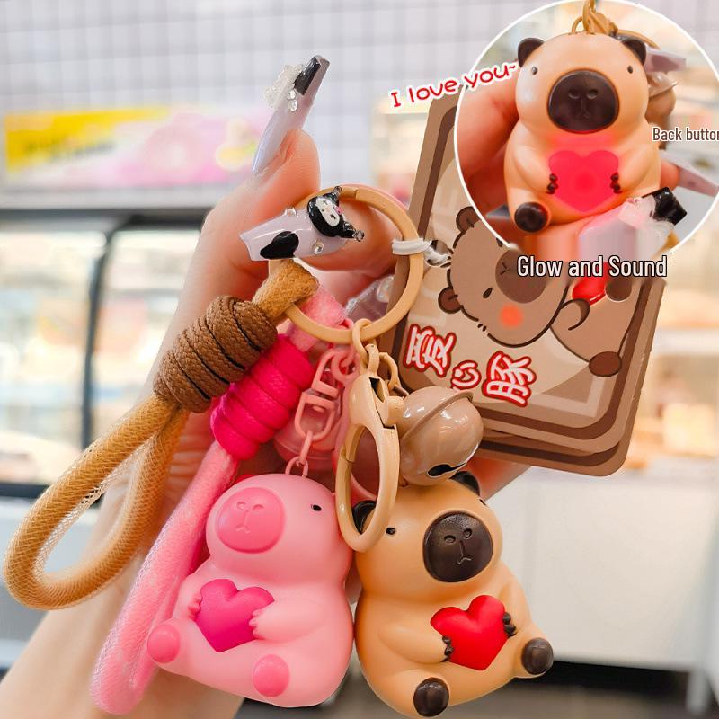 Qixi Gift: 'I Love You' Glowing Capybara Pendant & Sound Keychain
