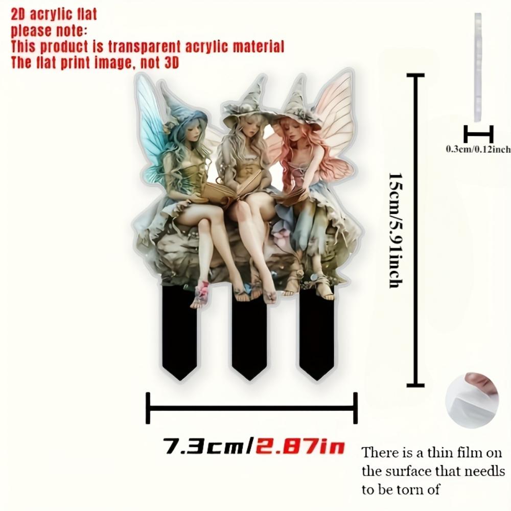 Pretty Three Fairies, 2D Flat Acrylic, Decoration, Suitable for Garden, Lawn, Potted Plants, Outdoor, Christmas, Halloween