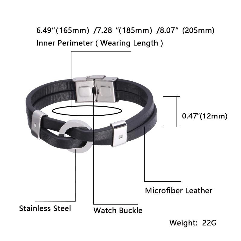 Fashion Leather Mens Bracelet Stainless Steel Buckle Charm Couple Bangles Jewelry