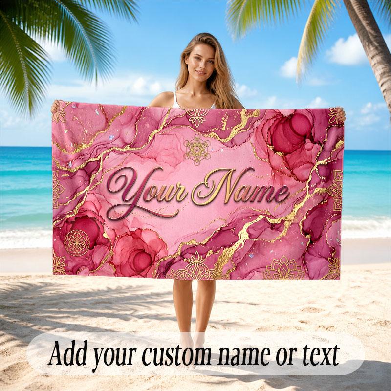 Floral Garden Theme Soft Beach Towel Personalized Custom Name Text Towel Portable for Beach Pool Travel