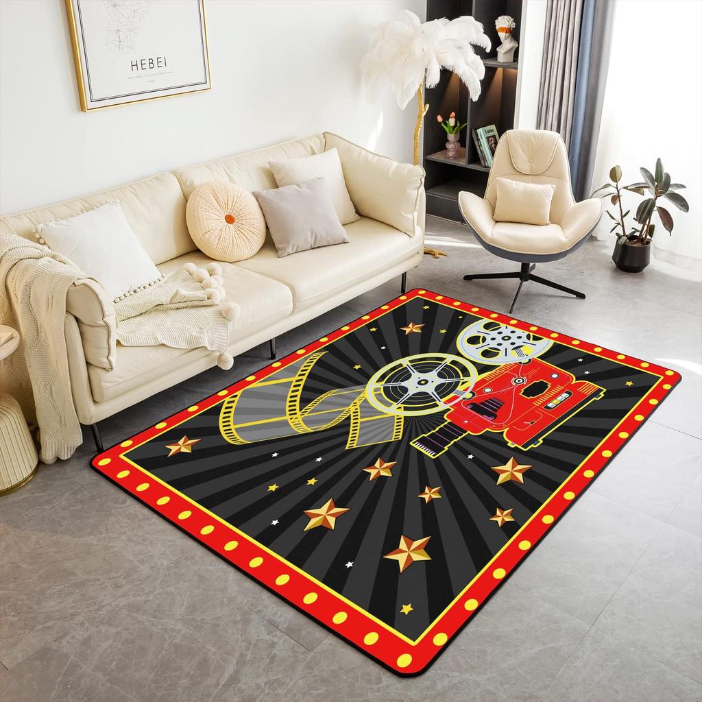 Vintage Cinema Movie Theater Carpet Popcorn Decor Rug Indoor Living Room Floor Mat Doormat