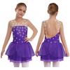 Kids Girls Stage Performance Dress Glitter Rhinestones Sheer Mesh Long Sleeves Cutout Back Figure Skating Costume