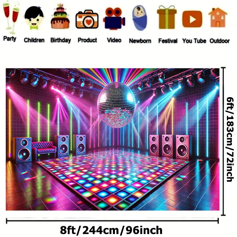 Disco Dance Floor Scene Background Party Banner, Suitable for Holiday, Studio, Home, and Garden Celebrations