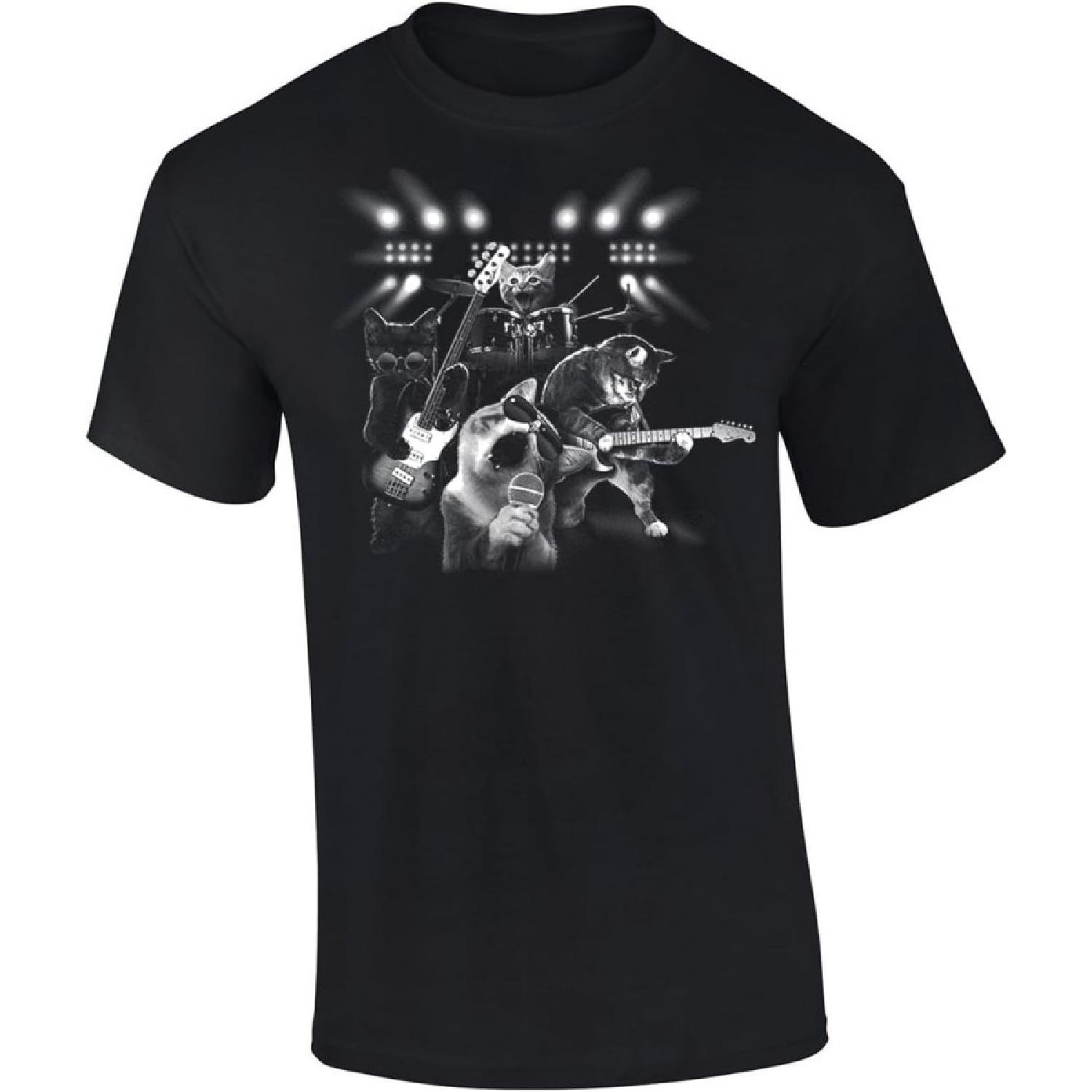 Funny Adult T-Shirt Cat Rock-n-Roll Band S