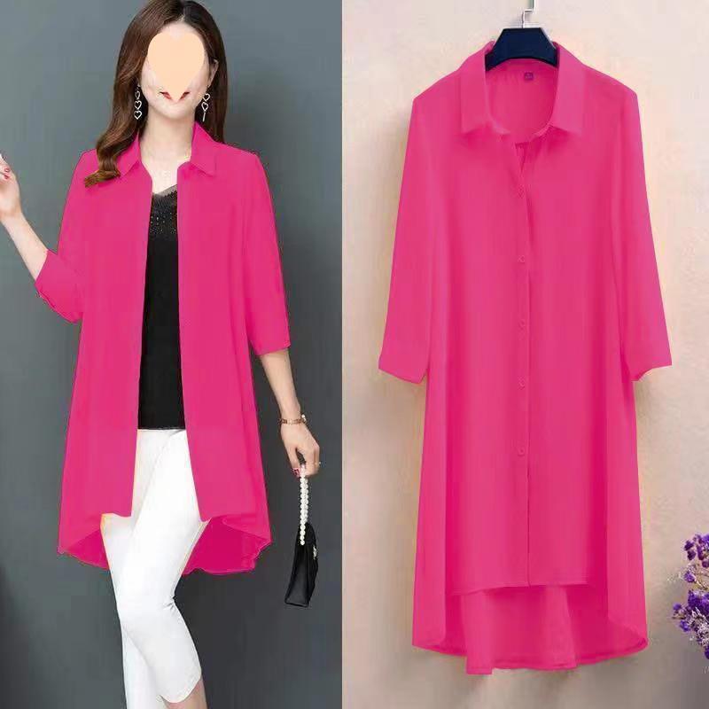 Spring Chiffon Shirt Women's Summer Plus Size Women's Blouse Drying Clothes Mid-length