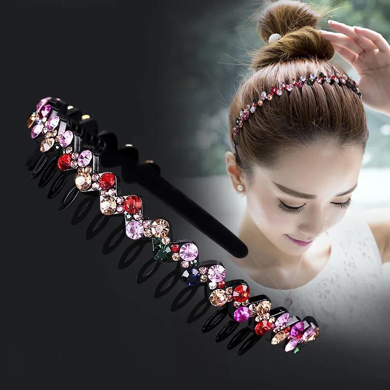Unisex Hoop Top Metal Double Bangs Flower Rhinestone Hair Accessories Hairband Bezel Headband Men Women Hair Band Sports Hair